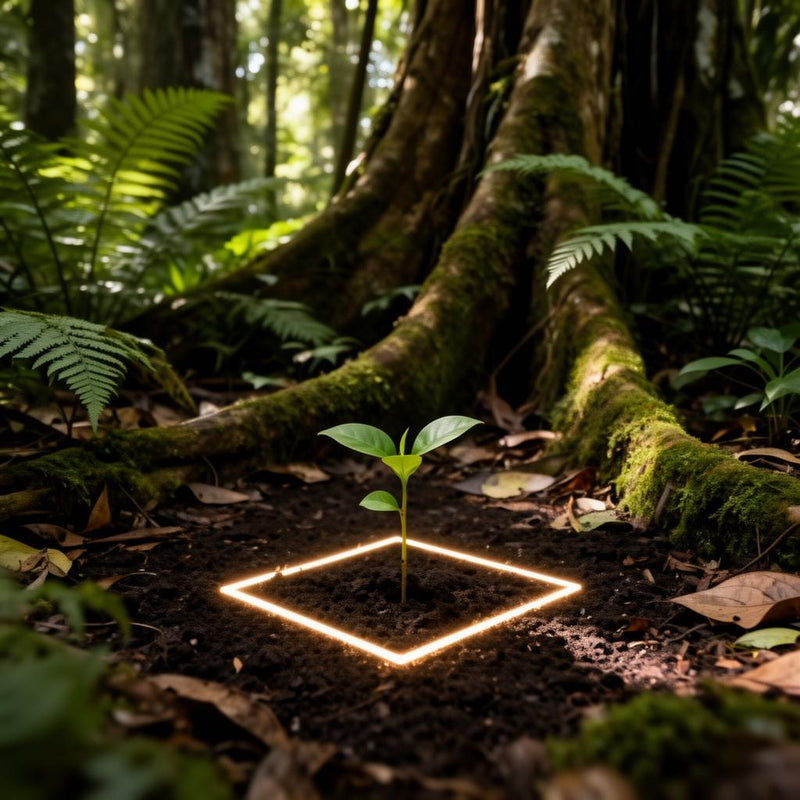 A glowing Square marked in the rainforest